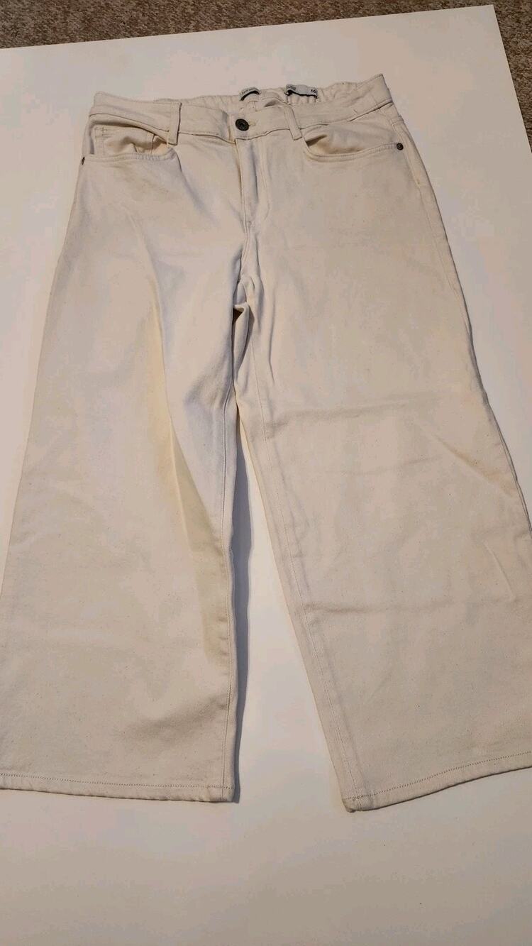 J.Jill Denim High-Rise Full-Leg Crops Cream Wide Leg Jeans Women's Size 16 #506